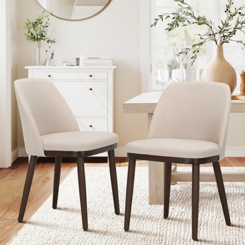 Upholstered Solid Wood Dining Chair (Set of 2) Beige 