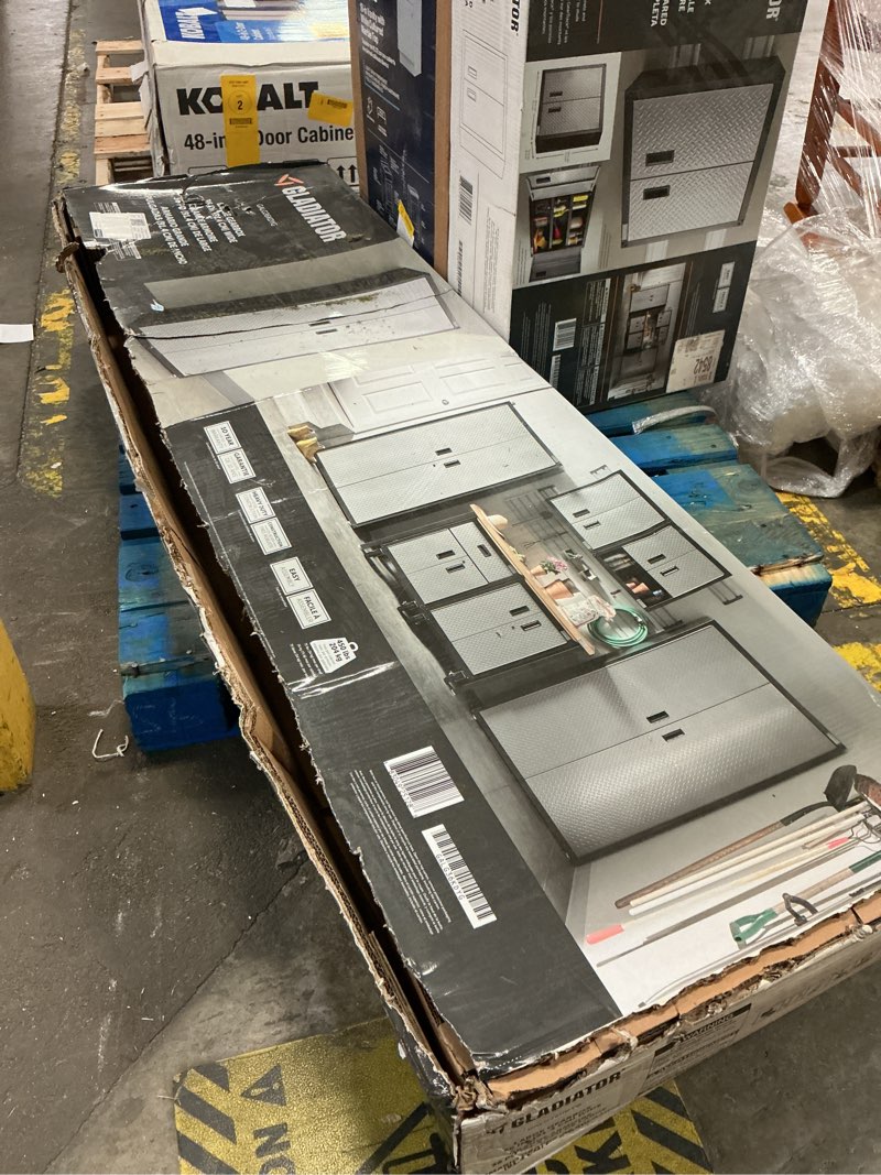 Condition photo showing Good Condition for gladiator ready-to-assemble steel freestanding garage cabinet in silver tread (36 in. w x 72 in. h x 18 in. d)
