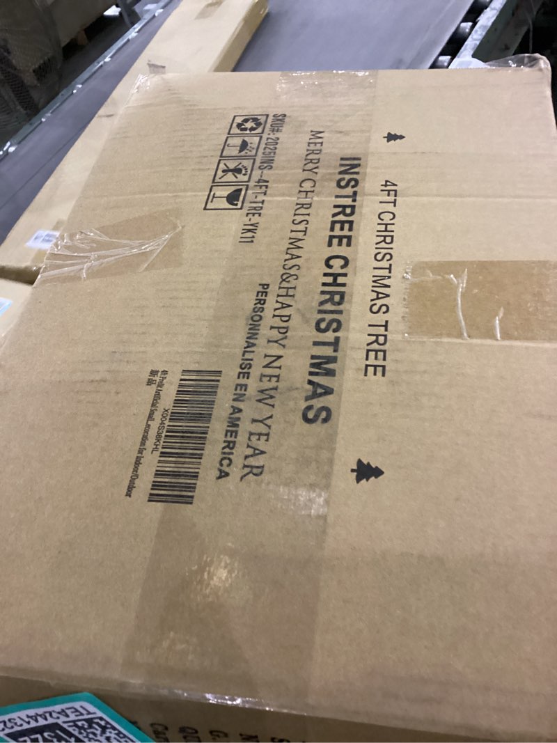 Condition photo showing New/Like New for 4ft Prelit Artificial Small Christmas Tree with Warm White Multi-Color LED Lights, Remote Control and Timer Operated, Metal Stand Red Berries & Pine Cone Slim Pencil Decoration for Indoor/Outdoor Green Red 4ft