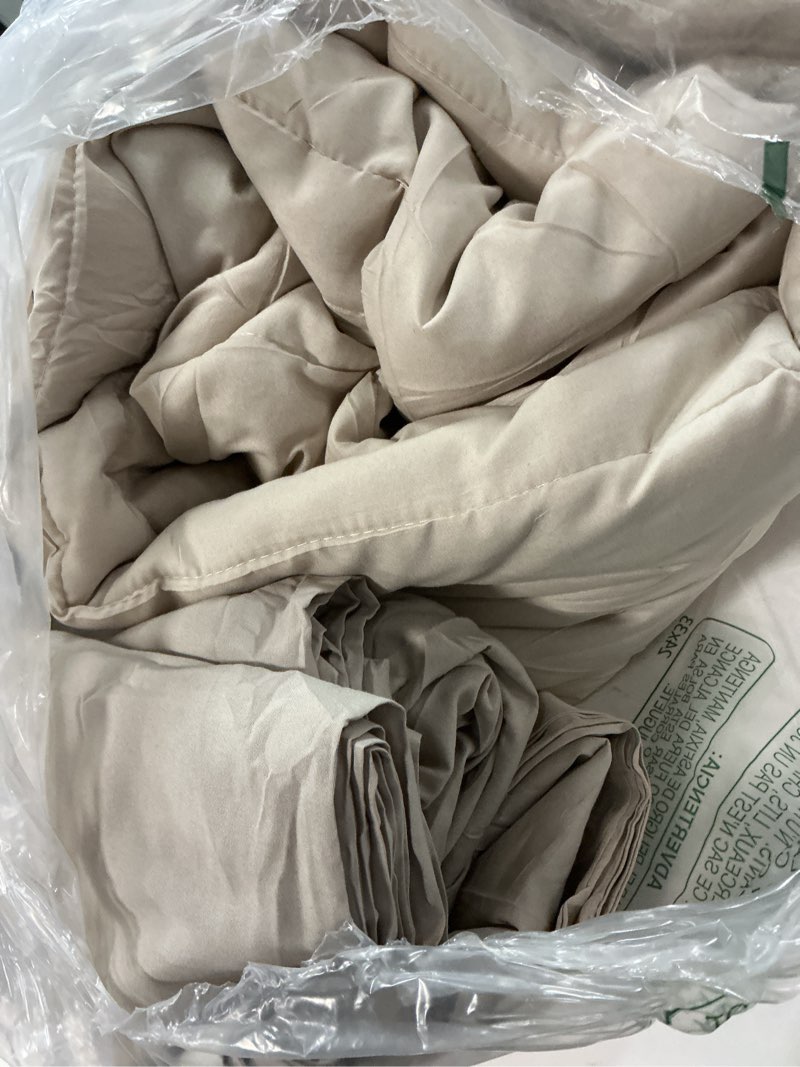 Condition photo showing As Is for Monbix Queen Comforter Set - 7 Pieces Beige Bed in a Bag Queen Bedding Sets with Comforters, All Seasons Comforter Bed Set with Sheets,Pillowcases & Shams Apricot Beige 7Piece-Queen(90”X90'')