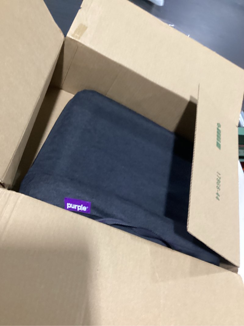 Condition photo showing As Is for purple back cushion | pressure reducing grid designed for ultimate comfort | designed for chairs, gaming, and travel | made in the usa