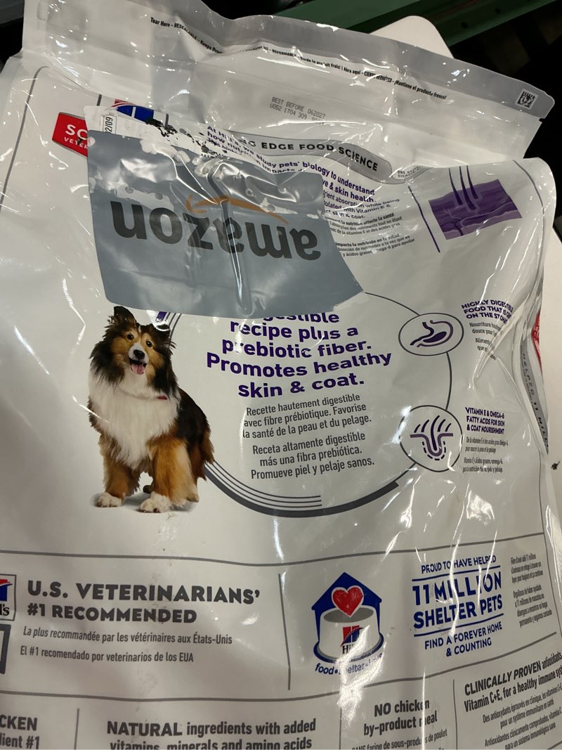 Condition photo showing New/Like New for hill's science diet sensitive stomach & skin, adult 1-6, stomach & skin sensitivity support, dry dog food, chicken recipe, 30 lb bag chicken 30 pound (pack of 1)( bb 06/2027)