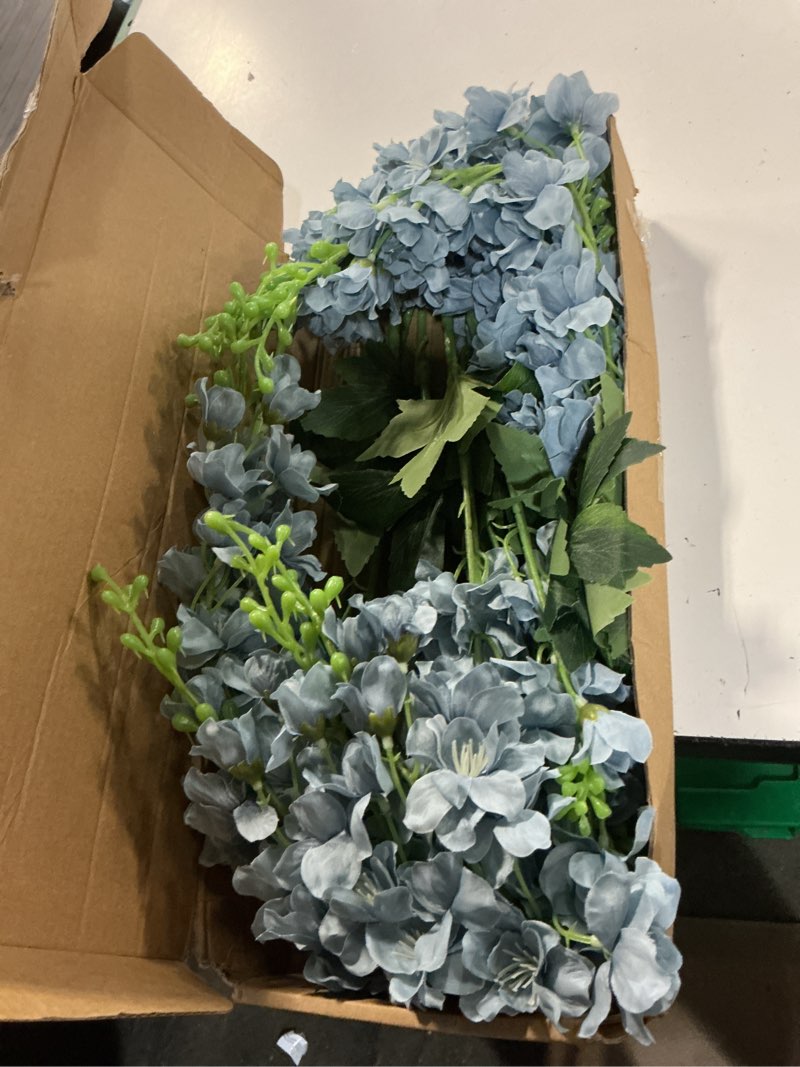 Condition photo showing Good Condition for 8pcs dusty blue delphinium artificial flowers 33.5'' faux delphinium stems larkspur silk flowers for wedding table centerpieces home garden decor(dusty blue)