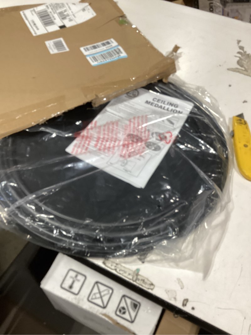Condition photo showing New/Like New for molded nylon ceiling medallion for light fixtures and ceiling fans 16"od x 4"id x 3/4"p (fits canopies up to 12-3/8") black black-16