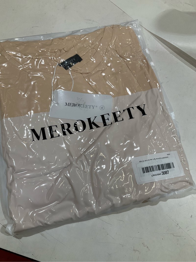 Condition photo showing Good Condition for merokeety summer casual maxi dresses for women 2026 vacation crew neck short sleeve modest long t shirt dress with pockets x-large apricot