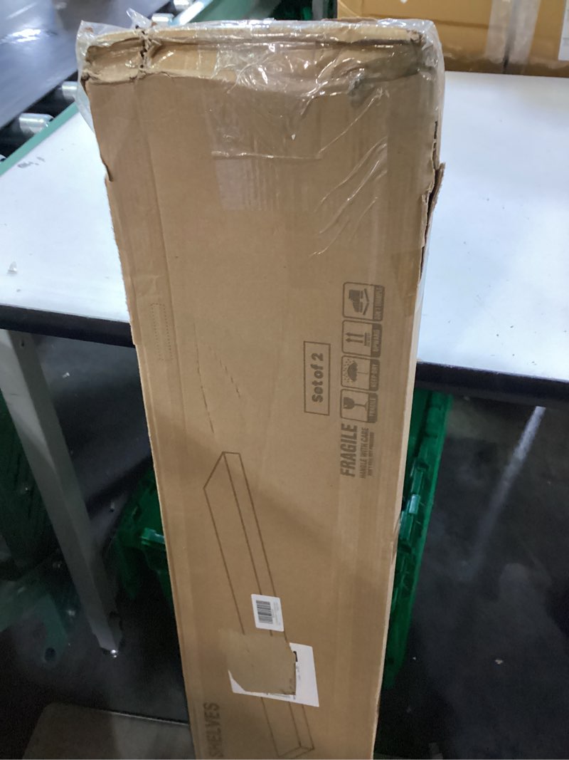 Condition photo showing New/Like New for Fun Memories 40 Inch Floating Shelves, Rustic Solid Wood Wall Shelves Set of 2, 8 Inch Deep Floating Shelf for Bathroom, Bedroom, Heavy-Duty Wooden Shelf Wall-Mounted for Home Decor & Storage Usa-sourced Sapele Wood 40"W x 8"D