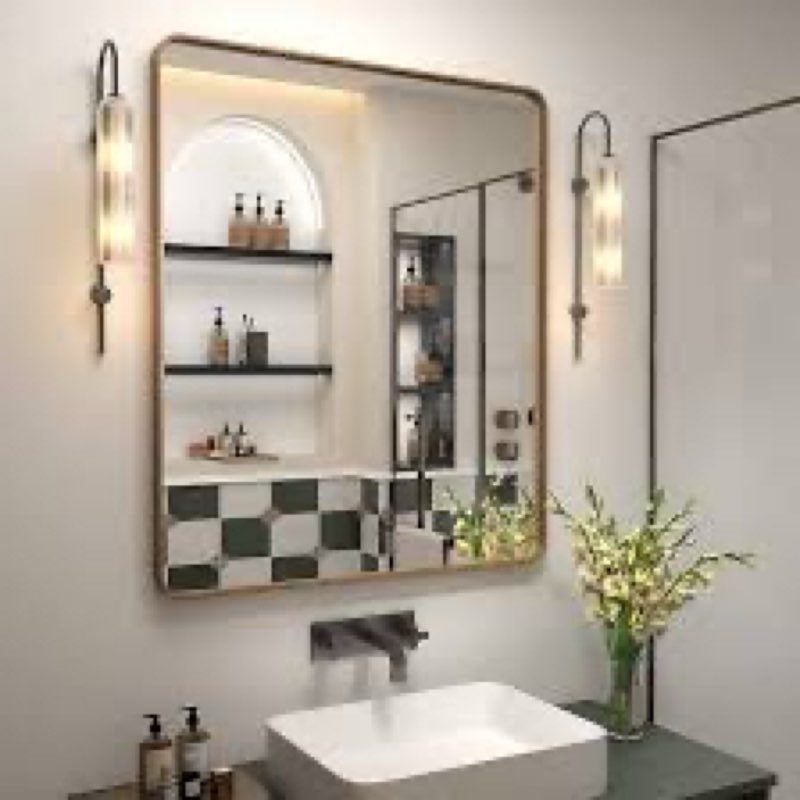 CHARMOR 30x36 Gold Mirror for Bathroom, Brushed Gold Metal Framed Mirror for Vanity, Rectangle Wall 