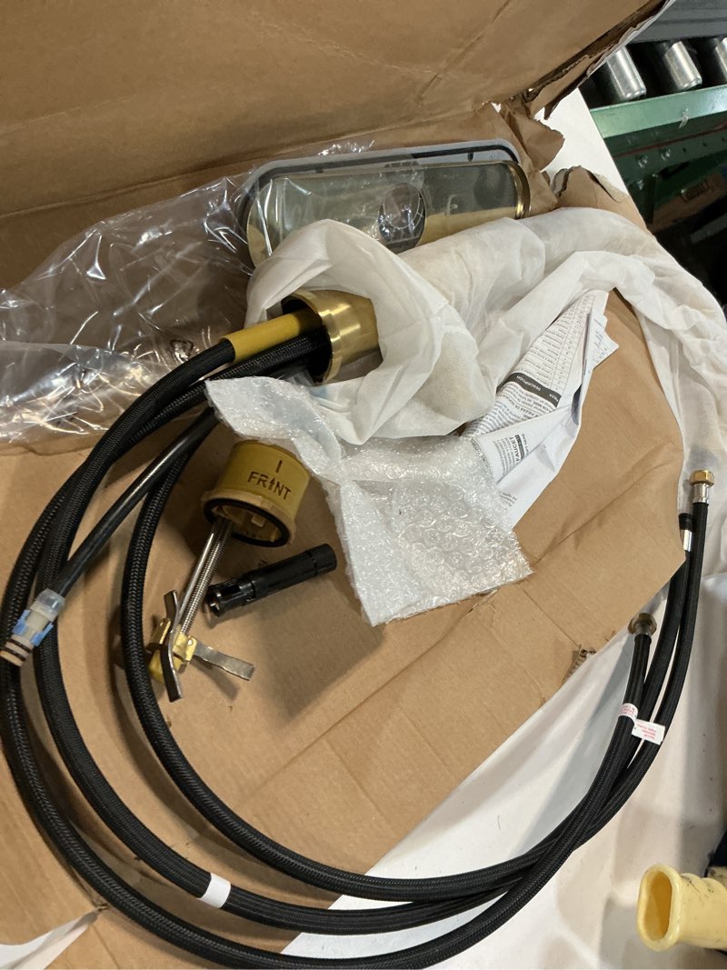 Condition photo showing As Is for allen + roth townley simplefit brushed gold single handle deck-mount pull-down kitchen faucet with sprayer (includes deck plate) (includes soap dispenser)