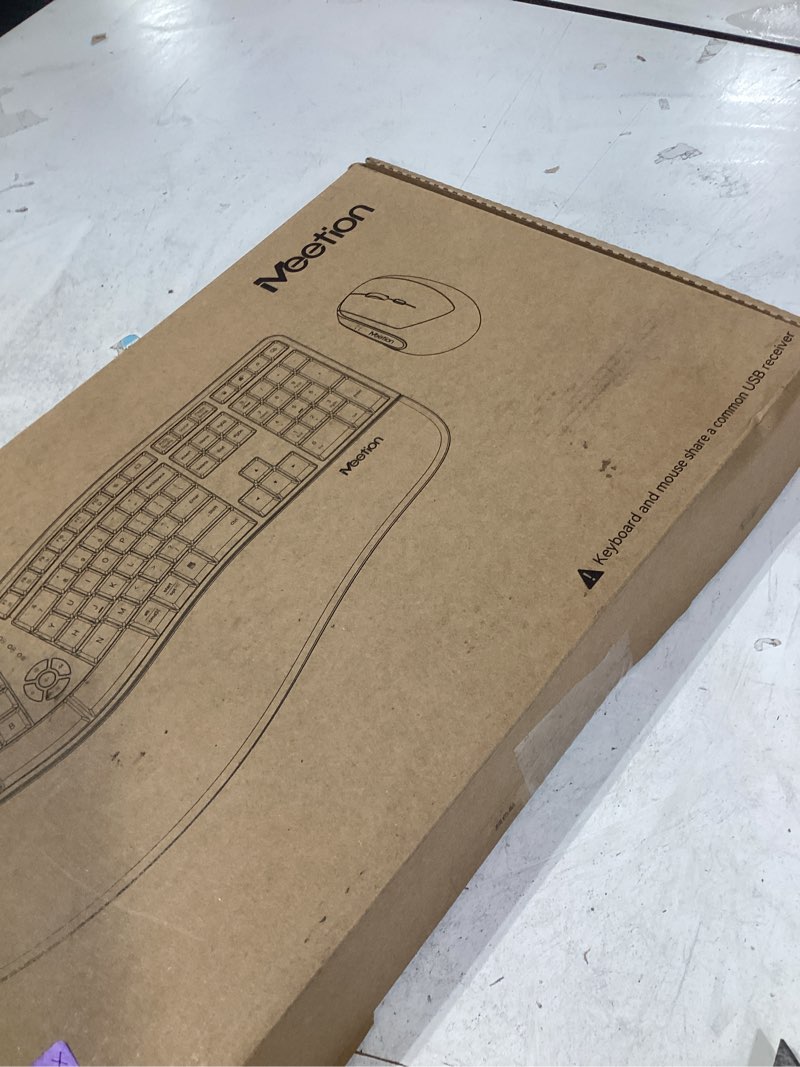 Condition photo showing New/Like New for meetion ergonomic keyboard and mouse, wireless keyboard with vertical mouse, split curved keyboard with wrist rest, natural typing usb receiver rechargeable full size, windows/mac/pc/laptop, large large black