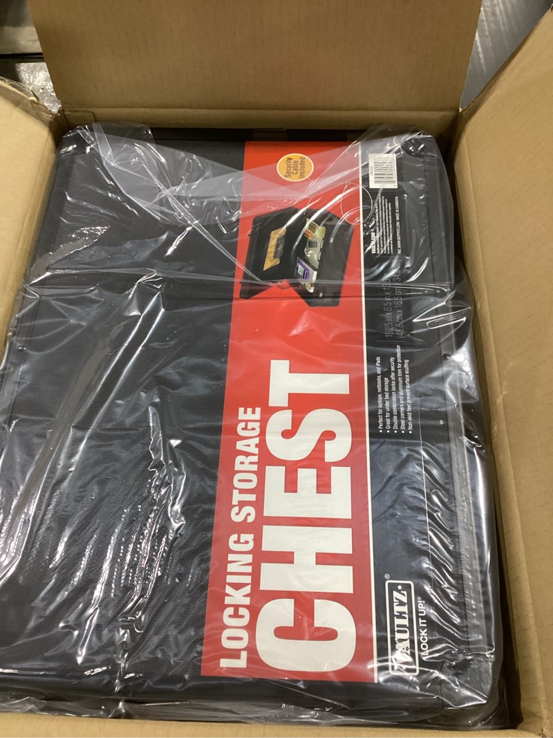 Condition photo showing Good Condition for Vaultz Storage Lock Box - 6.5 x 19.25 x 13.5 Inch Lockable Dorm Storage Trunk with Combination Lock - Briefcase, Medicine Box, Lock Boxes for Personal Items, Cash, Laptop - Black on Black