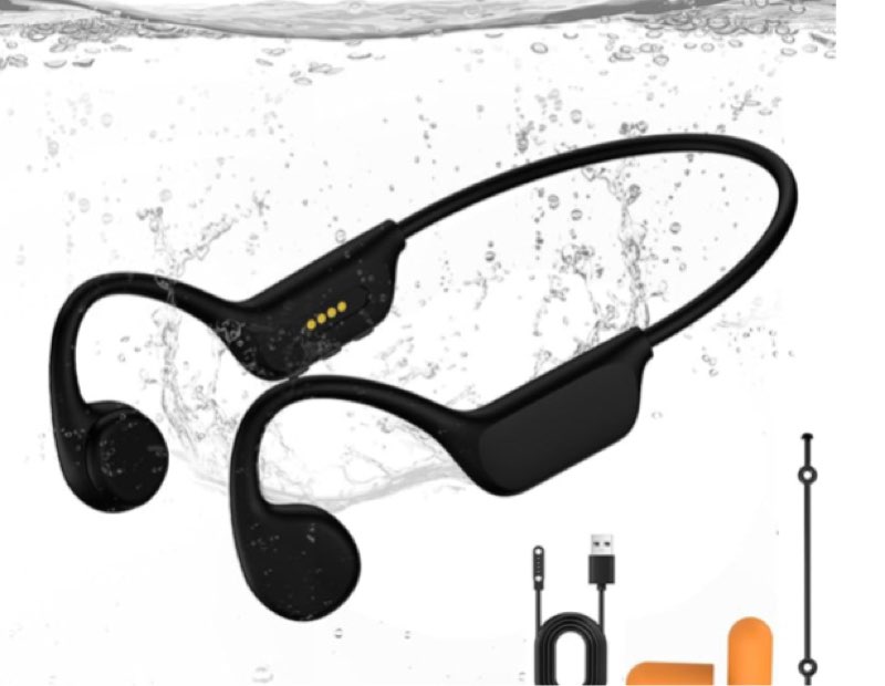 KOPIDOE Bone Conduction Swimming Headphones, IPX8 Waterproof MP3 Player with Open-Ear Design, Bluetooth 5.4 Wireless Sports Earbuds for Swimming, Running, Cycling(Black)