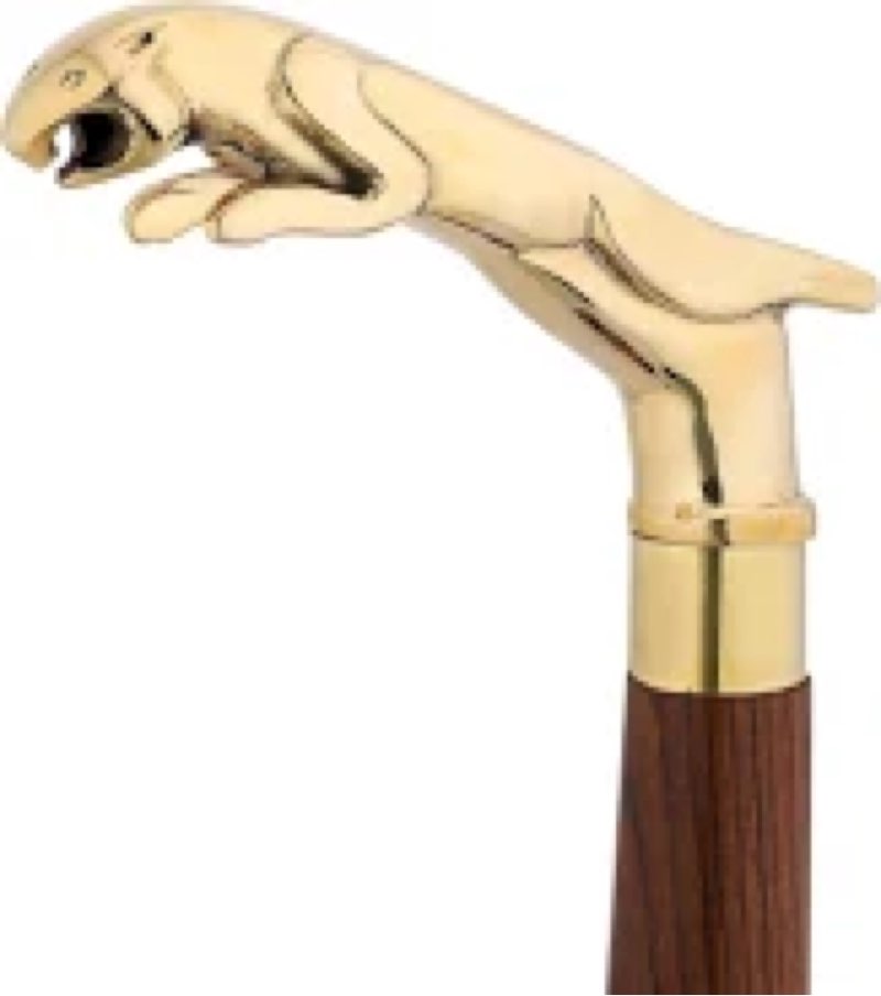 NODYES King Style Walking Cane – Solid Brass Jaguar Head Handle – Vintage Fancy Wooden Walking Stick