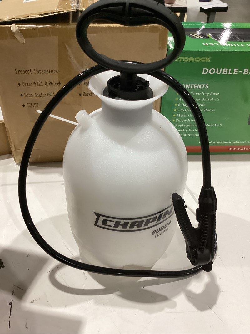 Condition photo showing Good Condition for chapin 20004 pump sprayer, 1-gallon surespray translucent tank with an easy fill funnel-top opening, adjustable cone nozzle & 34" long reach hose, used for fertilizer, pesticides, weeds & pests