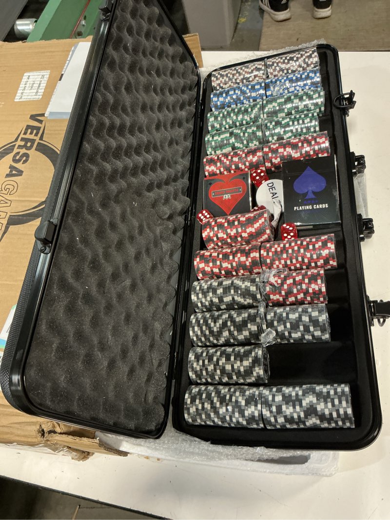 Condition photo showing Good Condition for versa games pro poker chips - poker set 13.5g 500 piece casino clay poker chips with denomination numbers for texas holdem - new upgraded poker chip case