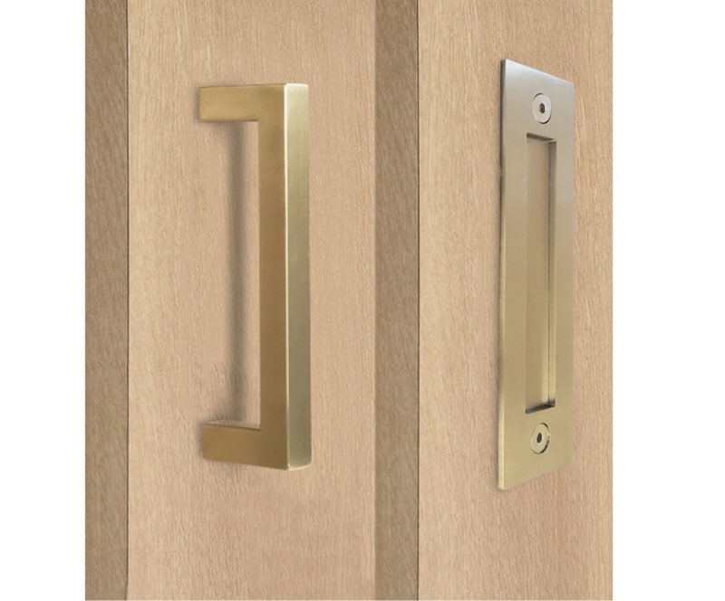 Flush door pull, set of 5, silver (1” x 9”) 