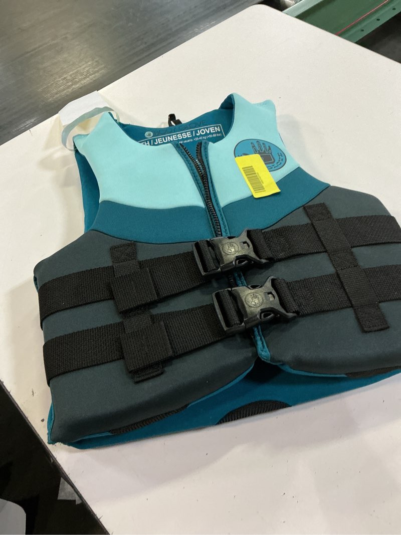Condition photo showing As Is for body glove child's neoprene pfd life jacket and vest, boy, 33-55 lbs., blue