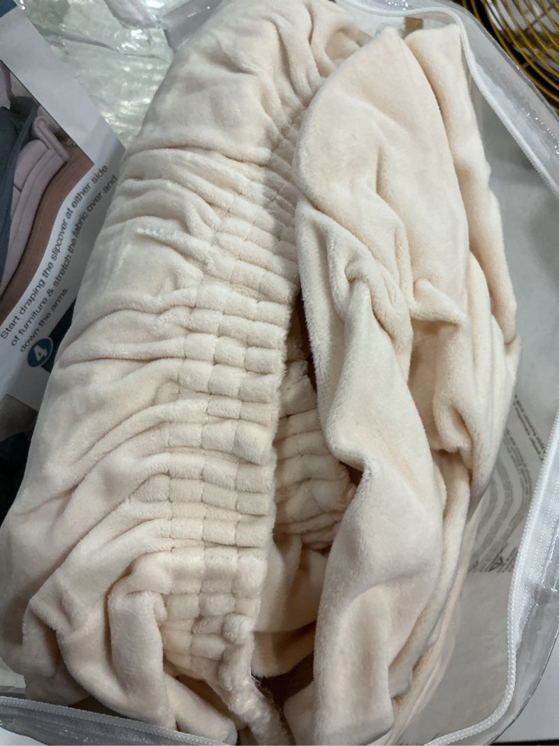 Condition photo showing Good Condition for h.versailtex stretch velvet sofa covers for 3 cushion couch covers furniture protector soft with non slip elastic bottom, crafted from thick comfy rich velour (sofa 72"-90", cream) cream sofa