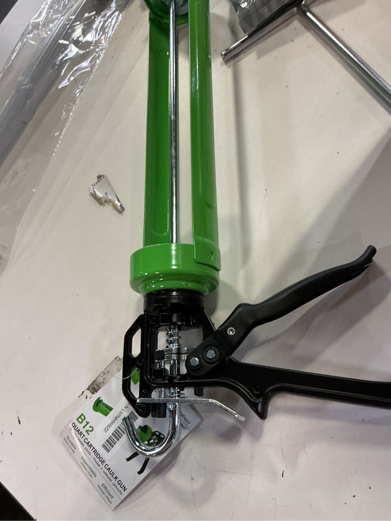 Condition photo showing As Is for Albion Engineering Company B12Q B-Line Manual Cartridge Caulking Gun, 1 Quart, 12:1 Drive, Green 1 Quart 12:1 Manual Drive