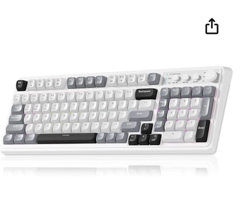 aula 99 wireless keyboard, custom computer keyboard, tri-mode bluetooth 5.0/2.4ghz/usb-c cute creamy gaming keyboards with number pad, rgb backlit media knob programmable keybaord for pc gamer - grey grey-black-white