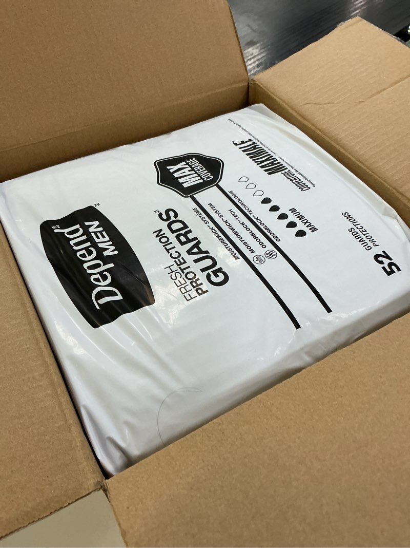 Condition photo showing Good Condition for depend guards incontinence pads for men, maximum absorbency, 104 count, packaging may vary