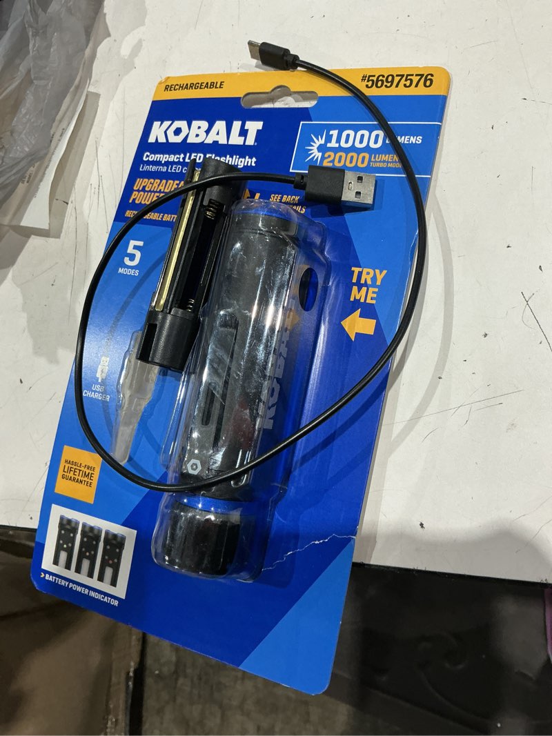 Condition photo showing As Is for  kobalt 1000-lumen 5 -adjustable mode led rechargeable flashlight