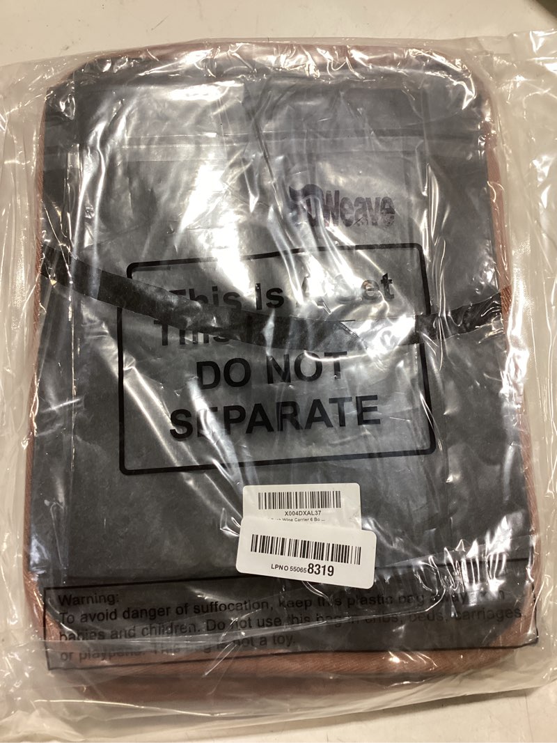 Condition photo showing Good Condition for fuweave 2 pack wine carrier 6 bottles tote reusable wine tote bags insulated grocery bags for christmas travel, camping and picnic(brown,9.45" x 7.09" x 12.99") brown 9.45" x 7.09" x 12.99"