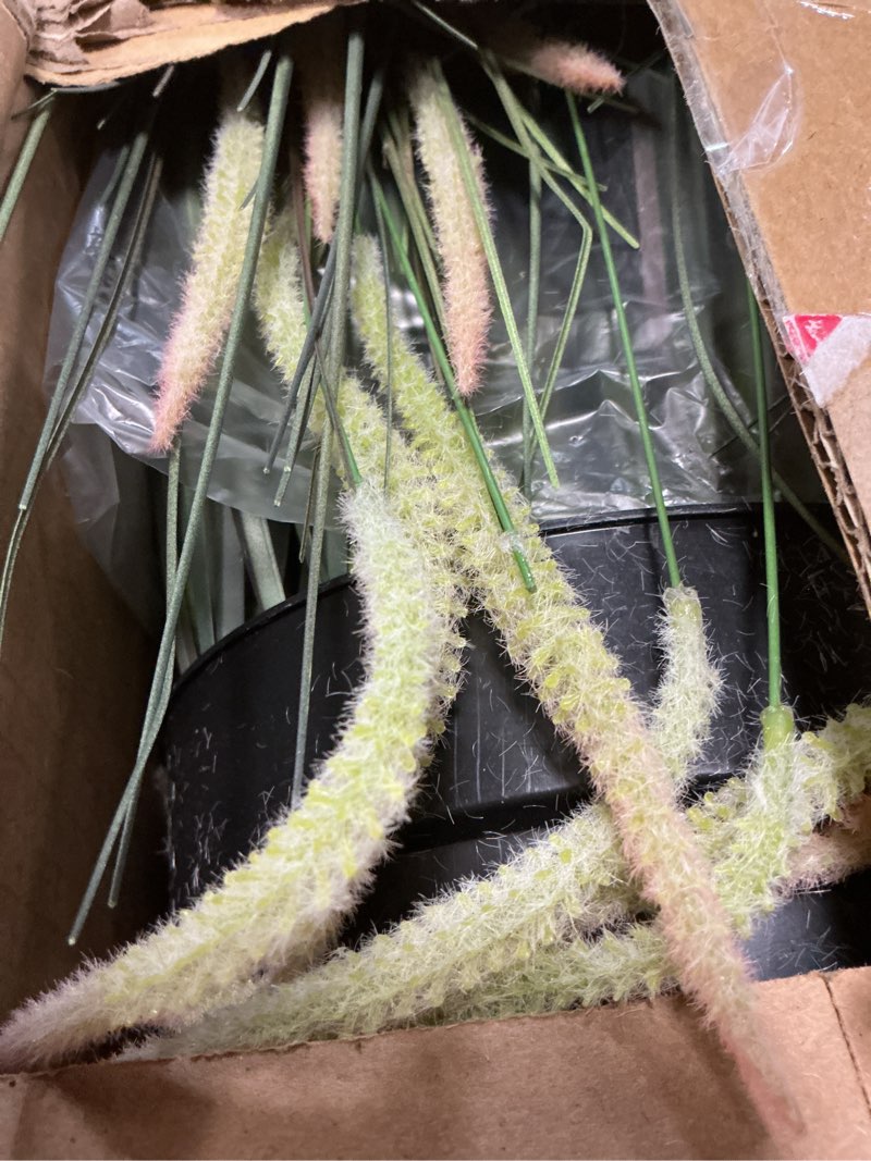 Condition photo showing Good Condition for faux 4ft 2-pack horsetail reed grass with pink spikes, 48in tall indoor outdoor fake grass in pot, home office decorative artificial plant & greenery, wedding decor green bristlegrass 4ft - 2pack lush green
