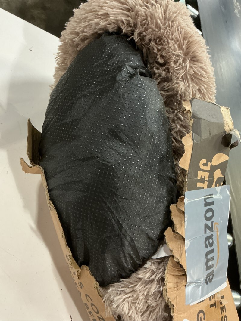 Condition photo showing As Is for PetJett Calming Dog Beds for Small Dogs – 23" Donut Dog Beds, Anti-Slip & Washable Fluffy Plush Faux Fur Pet Bed, Anti-Anxiety Premium Comfort Round Puppy Bed, Fits Dogs up to 25 lbs – Beige Beige Small - 23”L x 23”W x 8”Th