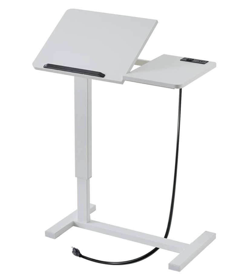 adjustable overbed table with wheels pneumatic hospital bed table with charging station mobile standing desk with tiltable tabletop