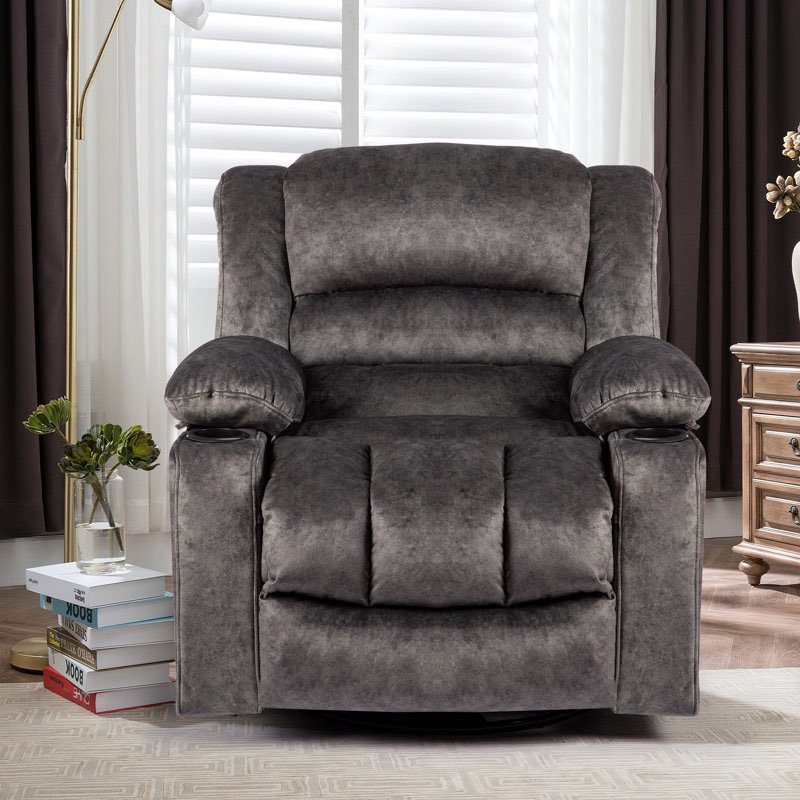 Wide Upholstered Swivel Rocker Recliner Chair