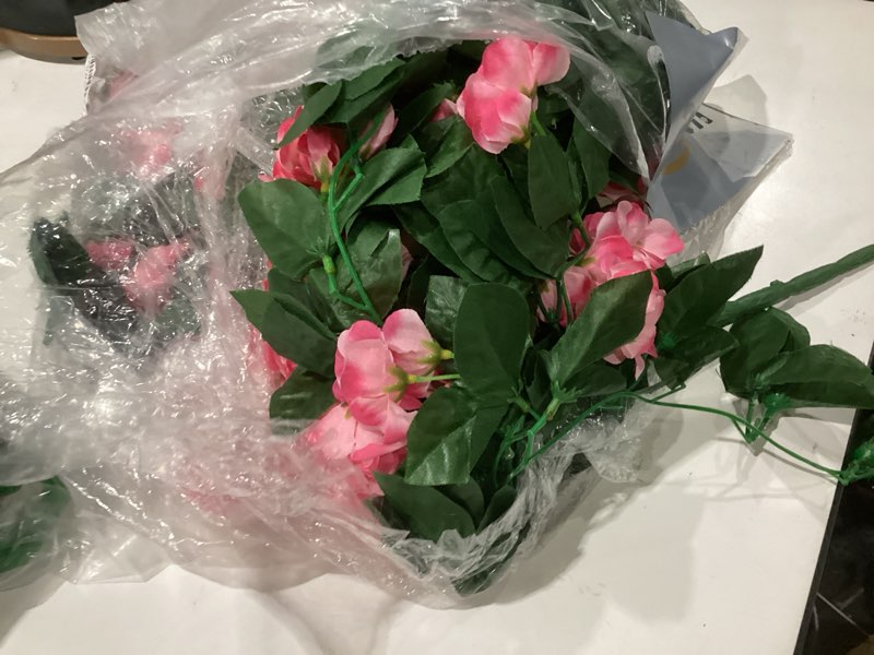 Condition photo showing As Is for martine mall 2 pcs look real artificial flowers for outdoors, realistic artificial hanging flowers for outdoors, uv resistant fake hanging plants silk petunia faux flowers for porch patio, rose red 2 pcs rose red