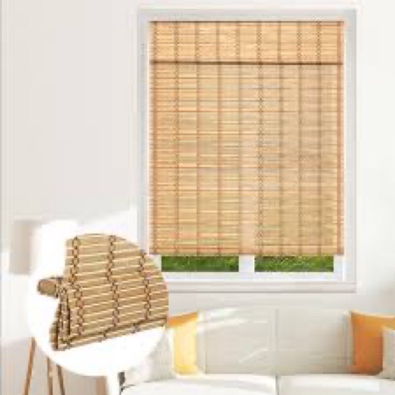 SEEYE Cordless Bamboo Roman Shades, Blackout Natural Bamboo Blinds for Indoor Windows, Roll Up Blind
