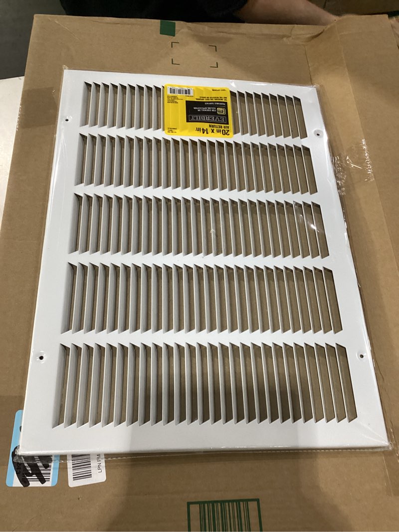 Condition photo showing New/Like New for steel return air grill,return air vent cover (duct opening) cold air return vent cover for wall or ceiling (14"w x 20"h duct opening)