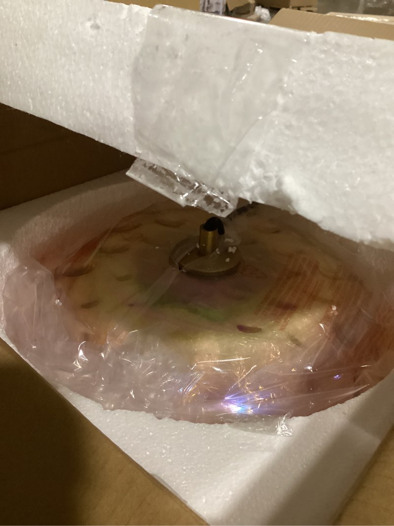 Condition photo showing Good Condition for Large Glass Pendant Lighting, 14" Hammered Lampshade Hanging Lamp, 3-Light Brass Gold Chandelier for Dining Living Room Kitchen Island (Amber Glass Shade, 14 Inches) 14 Inches Amber Glass Shade