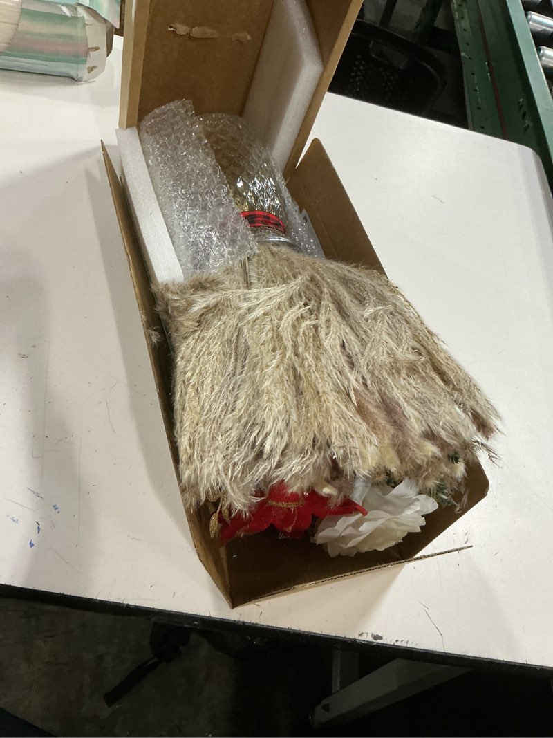 Condition photo showing New/Like New for ryddelighome christmas centerpieces for tables, holiday table decor, 100pcs christmas floral arrangements in vase, pottery xmas decorations, artificial poinsettia red berry pine branches christmas bouquet in vase