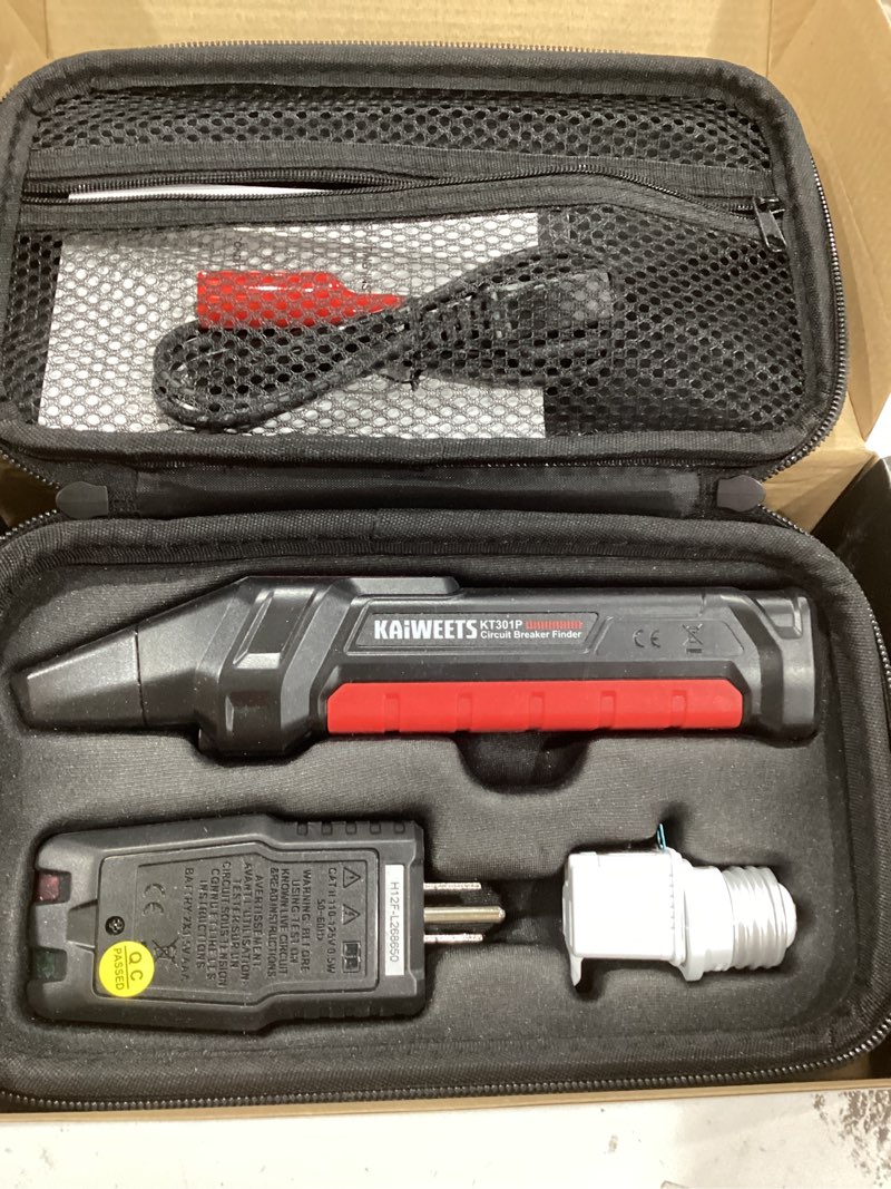Condition photo showing Good Condition for kaiweets circuit breaker finder with lcd display, gfci outlet tester, electrical circuit tracer tool with ncv test & flashlight, includes carrying case and adapters- kt301p