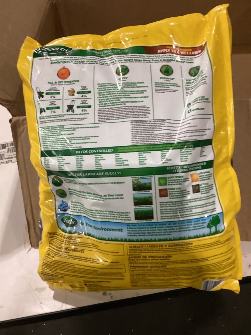 Condition photo showing As Is for Scotts Turf Builder Weed & Feed5, Weed Killer and Lawn Fertilizer, Controls Dandelion, Clover and More, 4,000 sq. ft, 11.32 lbs.