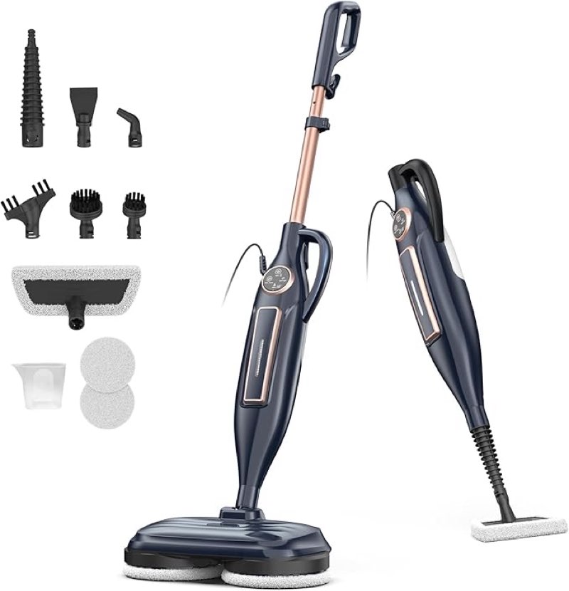  DEVOAC VM6 Scrubbing Steam Mop with Rotating Mop Pads, 10 in 1 Steam Mop, Lightweight Spin Mop & 3 Steam Modes for Hard Floor Laminate Marble Floors