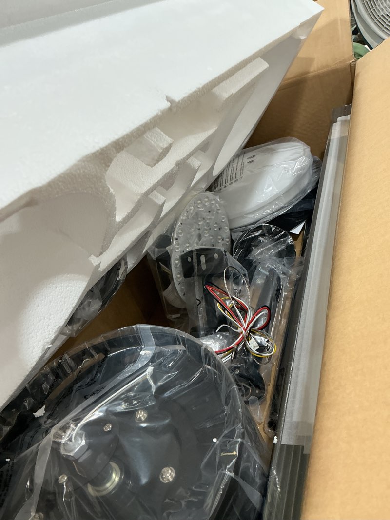 Condition photo showing Good Condition for 72'' large ceiling fans with lights, modern black ceiling fan remote/app control, dimmable, quiet dc motor big ceiling fan for indoor/covered outdoor black 72 inch with light