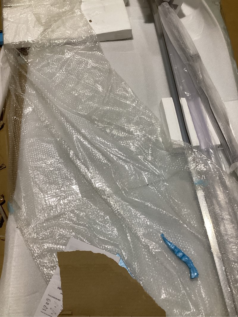 Condition photo showing As Is for delavin frameless shower door, 56-60" w x 75" h glass shower doors, 5/16"(8mm) thick sgcc certified clear tempered glass with explosion-proof film, easy to clean, stainless steel guide rail, black 60" w x 75" h frameless matte black