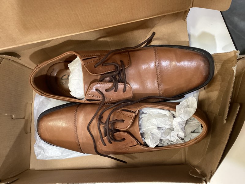 Condition photo showing As Is for clarks men's tilden cap oxford shoe 8.5 dark tan leather
