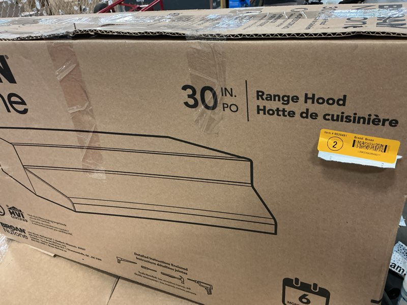 Condition photo showing As Is for broan 30-in ductless 50-cfm fingerprint resistant stainless-steel finish under cabinet range hood with charcoal filter