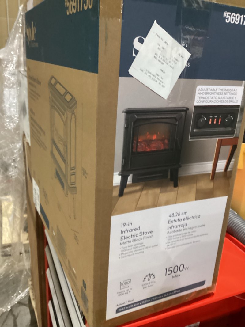 Condition photo showing As Is for Style Selections 20.87-in W 5200 -BTU Black Metal Flat wall Fan-forced Electric Stove with