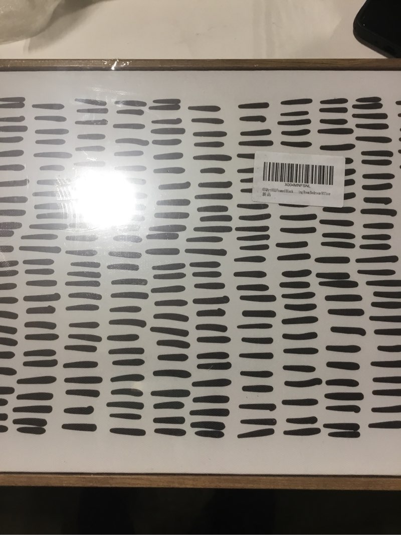 Condition photo showing New/Like New for OIQArtOIQ 3 Piece Large Abstract Canvas Wall Art For Living Room Black and White Lines Geometric Framed Wall Art Mid Century Modern Minimalist Art Prints Artwork For Bedroom Office Dining Room 12x16 in Abstract Dot Line Framed 12"x16" Natural