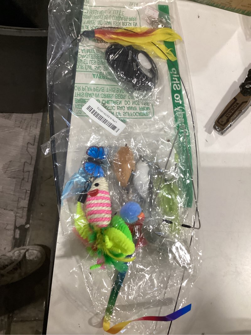 Condition photo showing Good Condition for interactive bird simulation cat toys?4 in 1 cat toys for indoor cats, 4 replacement birds?hanging door kitten wand with suction cup removable feathers balls mice butterfly streamers
