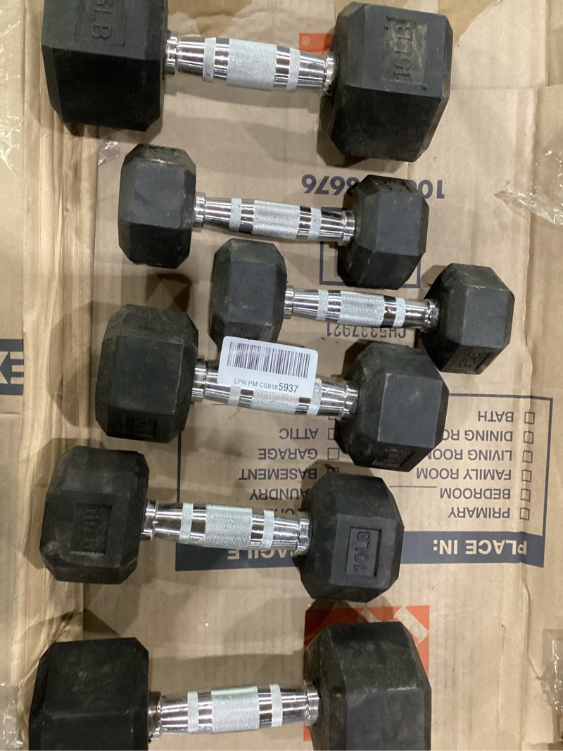 Condition photo showing As Is for Fitvids Rubber Encased Hex Dumbbell Set Contoured Handle for Muscle Toning, Strength Building & Full Body Workout, 60LB, 100LB, 150LB and 550LB Set
