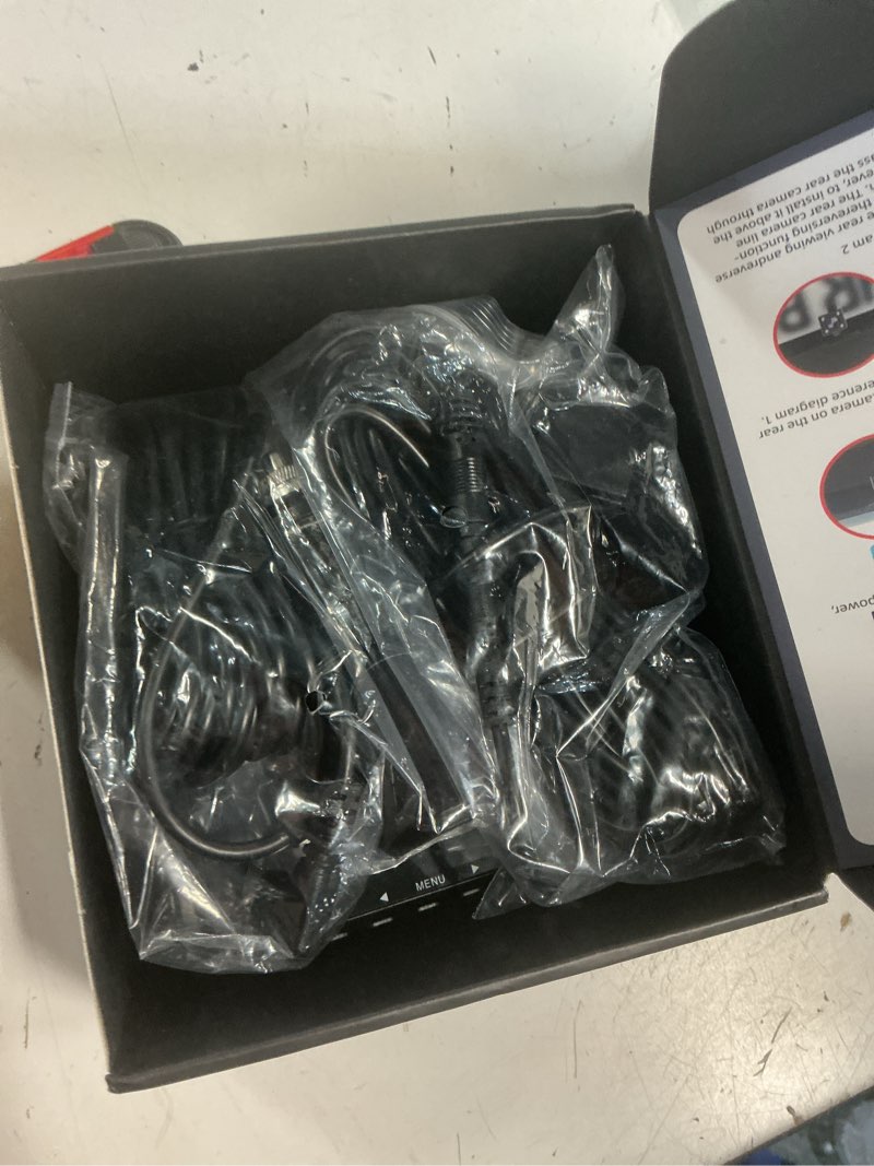 Condition photo showing New/Like New for dash cam front and rear, 1080p dash camera for cars, 3 channel car camera front rear and inside with 32gb card, loop recording, night vision, hdr, 24hr parking, g-sensor black