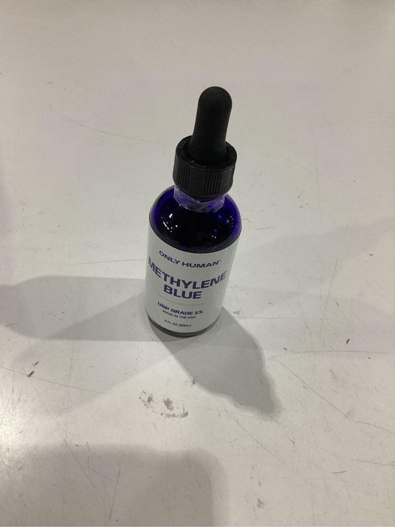 Condition photo showing New/Like New for only human methylene blue drops 1% usp pharmaceutical grade | third-party tested | no formaldehyde | brain health, focus & cognitive support supplement for humans | 60ml (2oz)