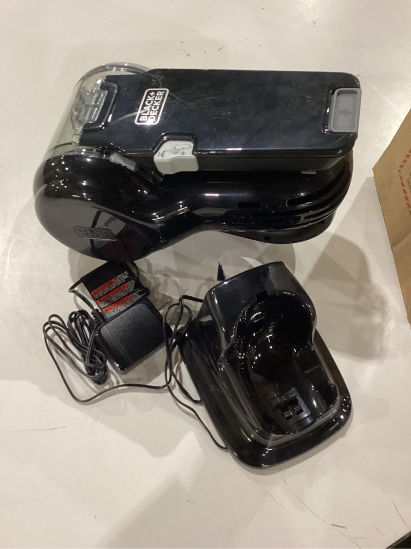 Condition photo showing As Is for *not tested* black+decker dust buster pivot vac handheld vacuum cordless, car vacuum portable rechargeable, extendible crevice tool and 200 degree pivoting nozzle, strong suction, lightweight (bdh2000pl)