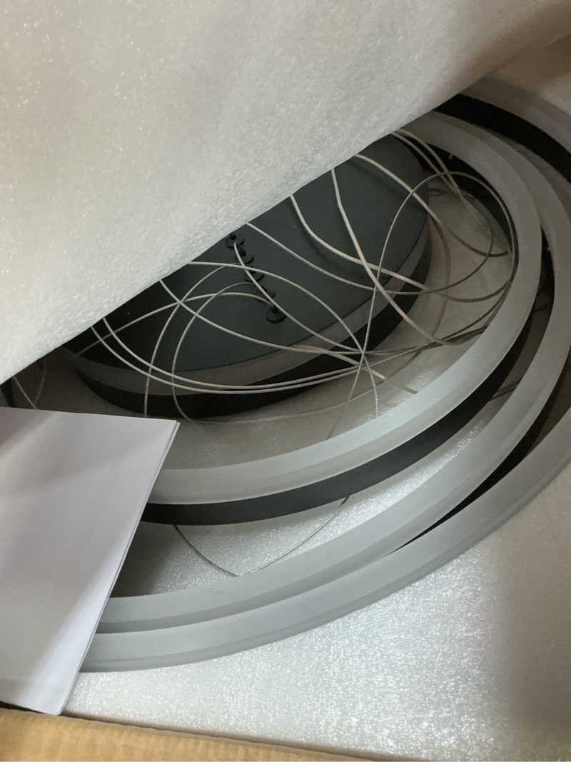 Condition photo showing As Is for 5-Rings Modern LED Chandelier Black Dimmable High Ceiling Chandelier for Dining Room with Remote Control for Foyer Living Room Entryway Staircase(D23.6’’, 3000K-6500K) Medium Black